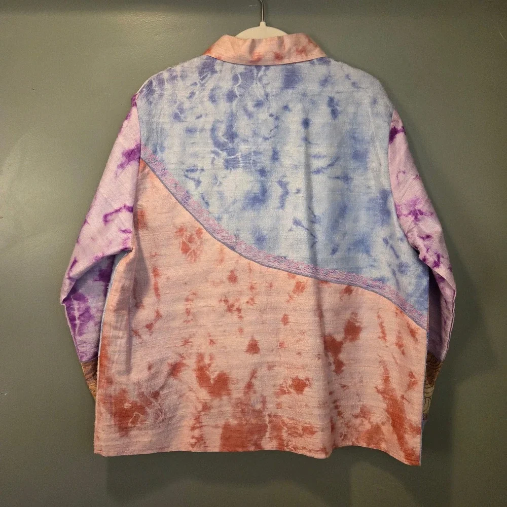 Parsley & Sage Vintage Women's 100% Silk‎ Button Up Shirt Jacket Size XL Boho
